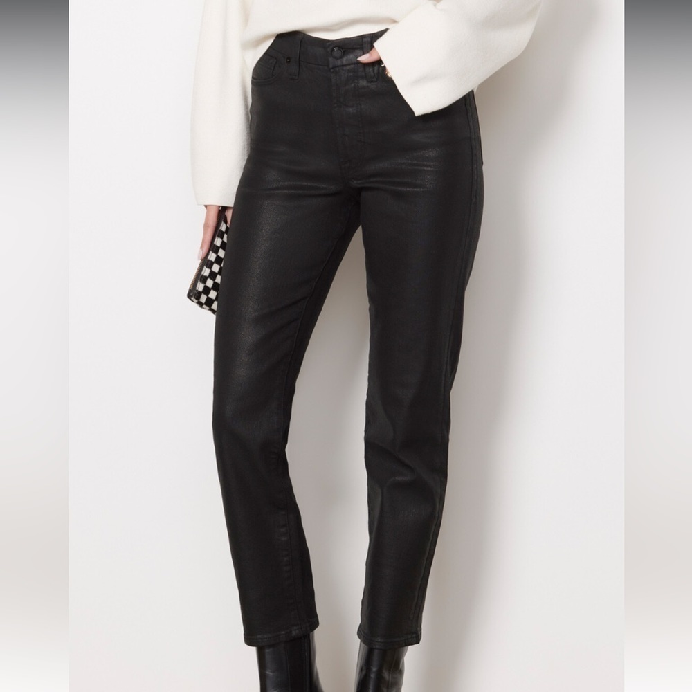 Good American Coated Good Classic Black Slim Straight Jeans Size 0/25